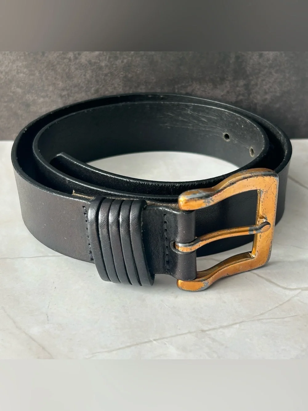 Italian Genuine Leather Black Belt with Solid Brass Buckle